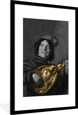 Produktbild von MuchoWow® MuchoWow® Gerahmtes Poster Der Lautenspieler - Frans Hals - Gold 60x90 cm - Poster mit zchwarzem Bilderrahmen - Dekoration - Wandposter Wohnzimmer - Hochwertig
