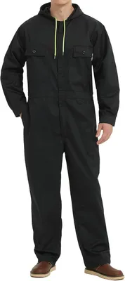 Produktbild von Overall für Herren mit Kapuze, langen Ärmeln und mehreren Taschen, einfarbig schwarz, Größe XXL