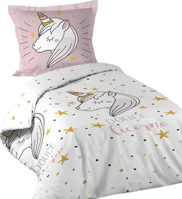 Produktbild von 2tlg. Mädchen Bettwäsche 140x200cm Einhorn Baumwolle Bettdecke Bettgarnitur rosa