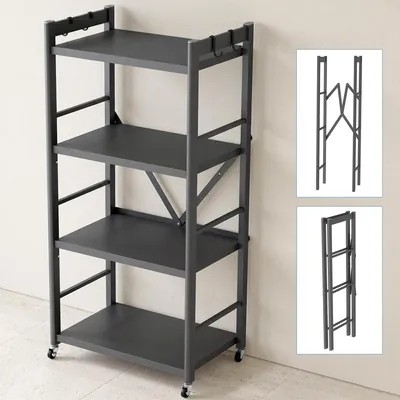 Produktbild von doporro Küchenaufbewahrungsregal, stehendes Küchenregal, Mikrowellenregal mit 4 Rollen, klappbares Küchenregal 60 x 41 x 125 cm, grau Reglo-13