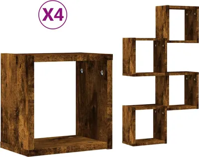 Obrázek produktu pro vidaXL Nástěnné police s poličkou 4 ks Kouřový dub 26 x 15 x 26 cm