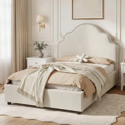 Produktbild von Polsterbett, Einzelbett, Kinderbett 90 x 200cm, Bett mit gepolstertes Kopfteil,beige