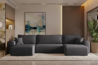 Produktbild von Kaiser Möbel Ecksofa mit schlaffunktion und bettkasten, Sofa U-form, Couch U-form CAPRI Poso Dunkelgrau