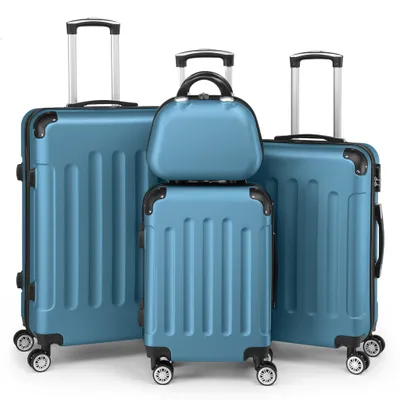 Produktbild von FCH Kofferset 4 teilig Hartschale, Trolley Handgepäck Aus ABS mit Beautycase, Hartschalenkoffer Set, Navyblau