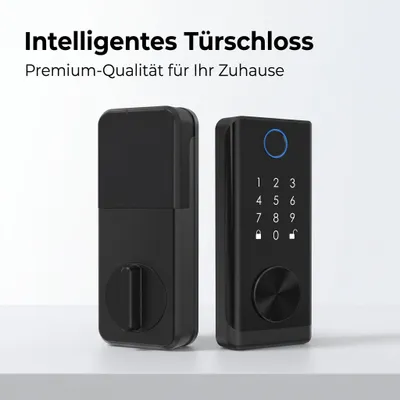 Produktbild von Smartes Türschloss, 5-in-1 Elektronisches Türschloss mit Fingerabdruck, Zahlenschloss, RFID-Karte und App-Steuerung, Keyless Entry, Schwarz
