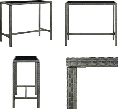 Image de vidaXL Table de bar de jardin Gris 130x60x110 cm Poly rotin et verre - Table de bar - Tables de bar - Tables hautes
