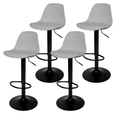 Produktbild von Barhocker 4er Set, Gepolsterter Drehhocker mit Luftheber-Design, Kunstleder Barstuhl mit Lehne, Höhenverstellbar, Barstühle bis 150kg belastbar (Grau)
