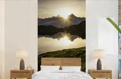 Produktbild von MuchoWow® Fototapete für Wohnzimmer oder Schlafzimmer Wandtapete Vinyl Motivtapete Schweiz - Alpen - Wasser - 120x240 cm - Hintergrundbild