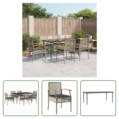 Produktbild von The Living Store 7-tlg. Garten-Essgruppe mit Kissen Grau Poly Rattan