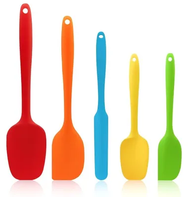 Produktbild von 5-teiliges Silikon-Teigschaber-Set, hitzebeständig für Küche und Backen, flexibler Teigschaber und Silikonlöffel, lebensmittelechter Teigspatel und Silikonlöffel zum Kochen und Rühren