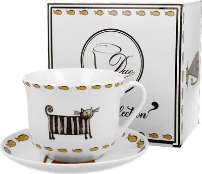 Produktbild von DUO ANIMALS Jumbobecher 470 ml CLASSIC CATS mit Untertasse, New Bone China Porzellan