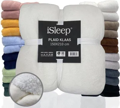 Obrázok produktu pre Unyqoos® Plaid Klaas – extra mäkká fleecová deka s vrstvou Sherpa, veľmi hrubá a dlhá, 150 x 210 cm, krémová farba, vhodná na pohovku