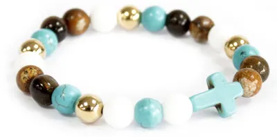 Productafbeelding van Turkoois kruis / Echte parels - Armband van edelstenen