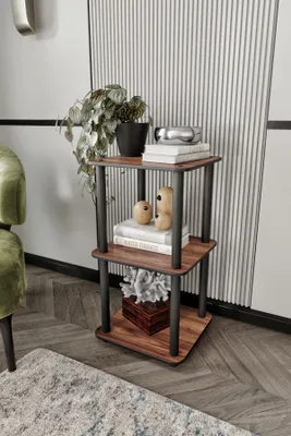 Produktbild von Skye Decor, Hochwertiges Bücherregal, Walnuss, 34 x 72 x 34 cm | 100% MDF, Komprimierte Kraftbeine | Modernes Design, ideal für Zuhause und Büro, stilvoll und funktional.