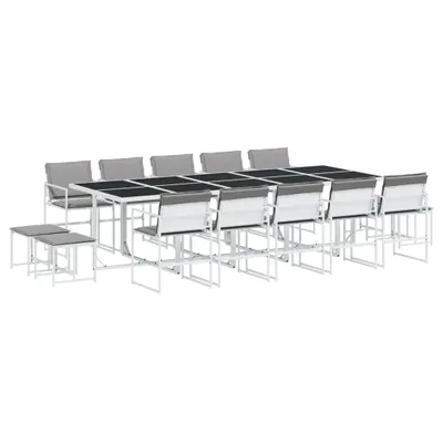 Imagen del producto de vidaXL Juego de mesa y sillas de jardín de 15 piezas con cojines, color blanco, fabricado en textilene