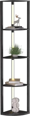 Zdjęcie produktu dla Lampa stojąca Izrielar z 4 prętami LED i 4 półkami, lampa stojąca z regulacją jasności i przełącznikiem nożnym, z 3-stopniową regulacją jasności diod LED, lampa stojąca 163 cm do salonu lub sypialni (czarna)