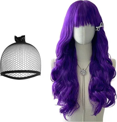 Productafbeelding van Dames pruik 65 cm krullend donkerpaars - synthetisch haar - met pony - voor cosplay en feesten