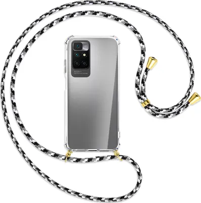Produktbild von Handykette Backcover-Schutzhülle mit Band (Metall goldfarben) für Xiaomi Redmi 10 - schwarz/grau/weiß