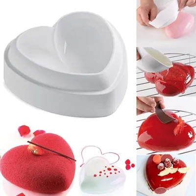 Produktbild von 3D-Silikon-Herzform Silikon Backformen Kuchenform Amore Backen Gebäck Schokolade Gelee Mousse Brot herzhafte Kuchenform, 2 Stück