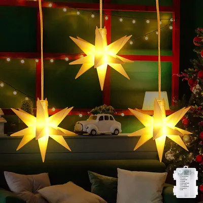 Zdjęcie produktu dla Salcar 3-pak 3D gwiezdnych lampek LED do wnętrz LED 1,5 m kurtyna świetlna okno dekoracja świąteczna
