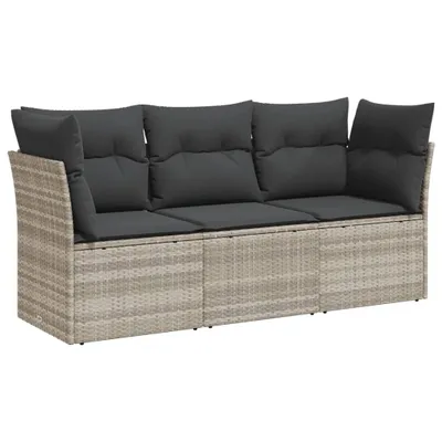 Produktbild von vidaXL 3-tlg. Garten-Sofagarnitur mit Kissen Hellgrau Poly Rattan