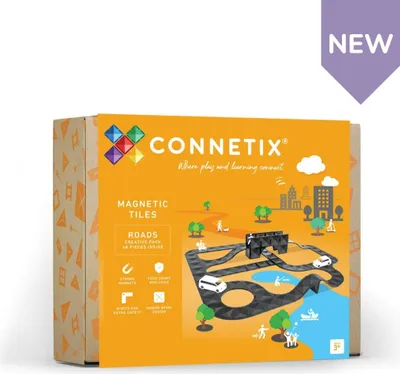 Produktbild von Connetix magnetisches Bauspielzeug Straßen Set 48 Stück schwarz