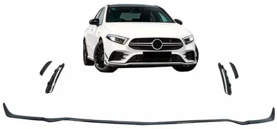 Produktbild von Frontstoßstange Lip Erweiterung für MERCEDES A W177 V177 04.18-22 A35 Look Schwarz.