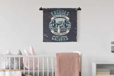 Produktbild von MuchoWow® Wandteppich Wandbehang Gewichte - Fitness - Hand - Retro 60x60 cm Tapisserie Dekoration Wandtuch - Dekorationen - Wand Decke
