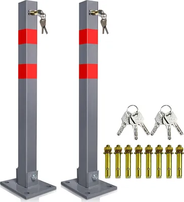 Produktbild von Lospitch 2 Set Absperrpfosten Absperrbänder Klappbar Zylinderschloß Pfosten Poller 65cm Sperre Posten