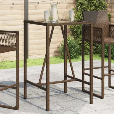 Produktbild von Design Garten-Bartisch Braun 70x70x110 cm Poly Rattan, Gartentische 2024 Neu