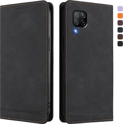 Image de Etui pour Huawei P40 Lite, étui rétro en cuirPolyuréthaneavec support et fentes pour cartes de crédit Noir