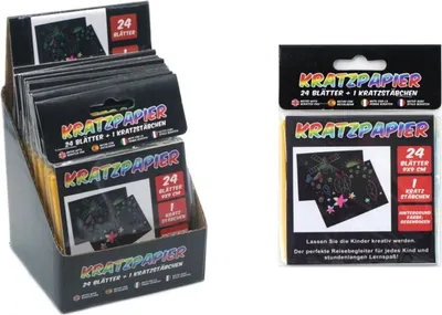 Produktbild von 24x Kratzpapier 24er Stäbchen Bilder Kinder Spielzeug Tiere Basteln Regenbogen