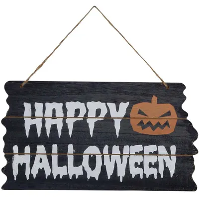 Produktbild von Happy Halloween Holzschild mit Kürbis 19x34cm