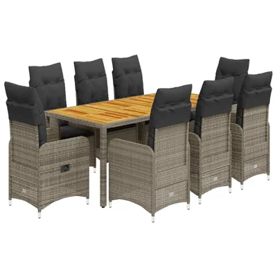 Produktbild von 9-tlg. Garten-Bistro-Set mit Kissen Grau Poly Rattan