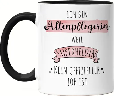 Produktbild von Ich Bin Altenpflegerin Weil Superheldin Kein Anerkannter Job Ist Tasse Schwarz Geschenk Danke Sagen