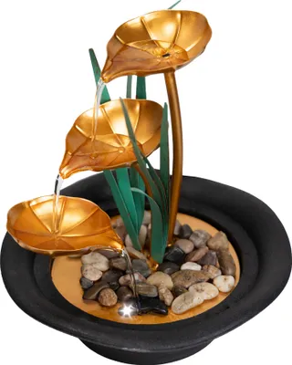 Produktbild von Zimmerbrunnen mit Wasserfall, Dekobrunnen mit Metallblätter mit 3 Stufen