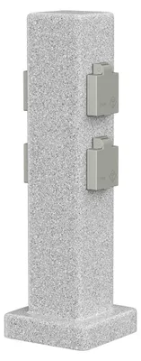 Produktbild von ledscom.de Garten Steckdosensäule Pock für außen, IP44, 4-Fach, grau (Stein-Optik), eckig, 40 cm