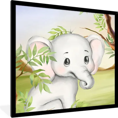 Produktbild von MuchoWow® Gerahmtes Poster Elefant - Dschungel - Blätter 40x40 cm - Poster mit Schwarzem Bilderrahmen Wandposter Rahmen Foto Bilder - Mit Rahmen - Wanddekoration Schlafzimmer