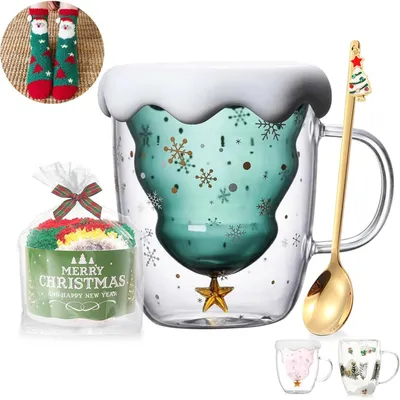 Productafbeelding van Dubbelwandige geïsoleerde glazen met kerstboommotief, 230-280 ml, groen