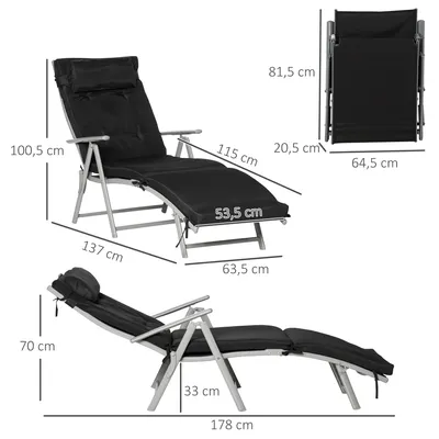 Zdjęcie produktu dla Leżak Outsunny – leżak plażowy, ogrodowy, składany, z regulacją, metalowy, czarny