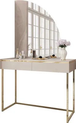 Produktbild von Schminktisch AURORA-Q GOLD auf goldenem Gestell mit Spiegel Kaschmir, Version: Rechte
