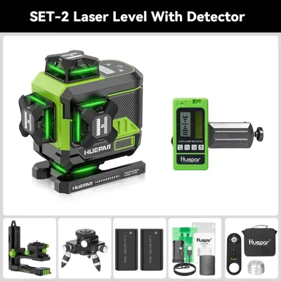 Imagen del producto de Nivel láser de 16 líneas, láser verde 4D con pantalla LCD, Bluetooth y control remoto, y dos baterías