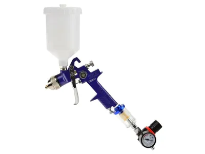 Obrázek produktu pro GEKO Stříkací pistole HVLP s manometrem, nádobkou 0,6l, tryskou 1,4mm a odlučovačem vody G03151