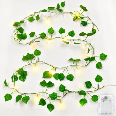 Image de Guirlande lumineuse LED "Feuilles", 2 mètres, lumière blanche chaude, avec fonction minuterie