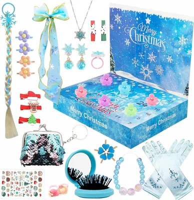 Produktbild von Adventskalender 2024 Kinder Mädchen,24 Tage Weihnachts Countdown,mit 24 Stück Haarschmuck und Accessoires,Schmuckkalender für Kinder 3-12Jahre,Weihnachtskalender Kinder