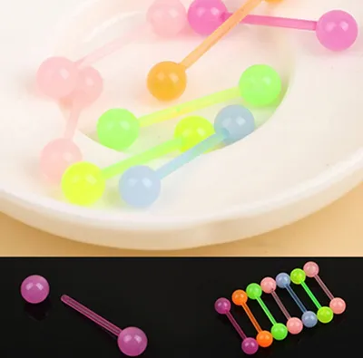 Produktbild von 7 Stück Körper-Piercing-Schmuck, leuchtend leuchtende Acryl-Zungenringe, Nasen- und Hantelstangen