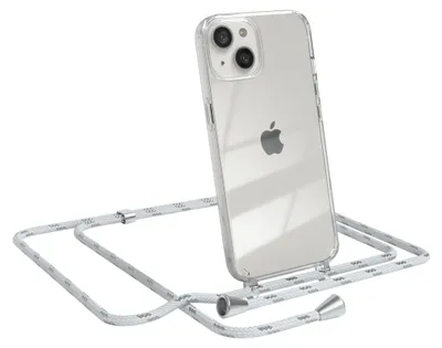 Produktbild von EAZY CASE Handykette kompatibel mit Apple iPhone 13, Handyhülle mit Umhängeband, Handykordel, Schutzhülle Clear, Band in Weiß