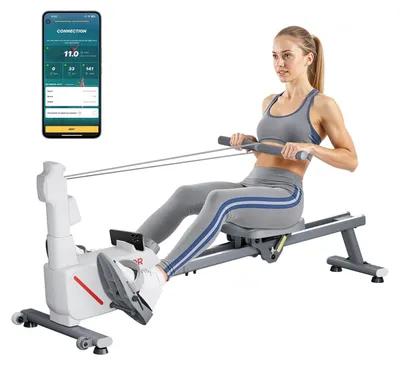 Immagine prodotto di VEVOR Vogatore Magnetico Regolabile a 16 Livelli Vogatore Pieghevole per Casa Capacità di Peso da 158 kg per Allenamento Fisico Fitness, Compatibile con APP Bluetooth e Monitor LCD da Palestra