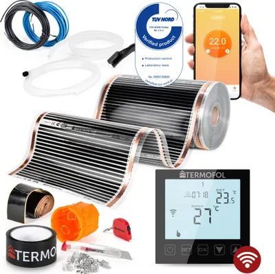 Produktbild von Termofol Elektrische Heizfolie mit Thermostat WiFi, Schwarz, 140 W, 24m²