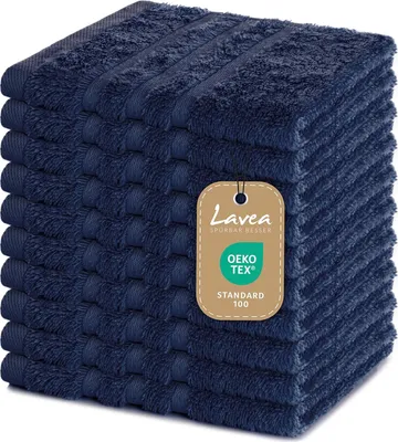 Produktbild von Lavea® 10er Set Seiftuch 30x30 cm – Hochwertige Gästehandtücher 30x30 - 100% Baumwolle, Elena – Saugstark, Waschbar und Strapazierfähig - Navy